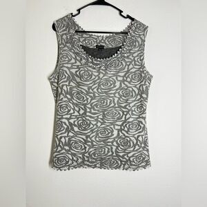 Chances R Floral Knit Sleeveless Top Size L Silver Black